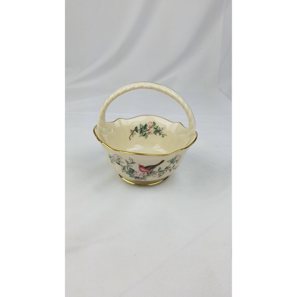 Vintage Lenox serenade basket hand decorated 24k gold bird floral porcelain